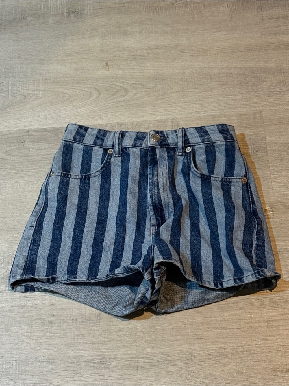 Zara Vertical Stripe Denim Shorts - Blue